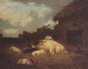 A Sow and Her Piglets in a Farmyard George Morland